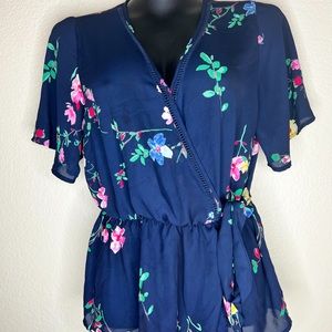 Dark Blue Floral Blouse